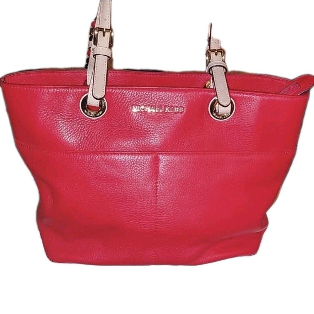 Michael Kors Bedford Med Top Zip Leather Shoulder Bag Red EUC